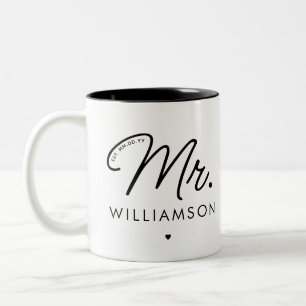 Custom Mr. Est. Modern Elegant Script Newlywed  Two-Tone Coffee Mug