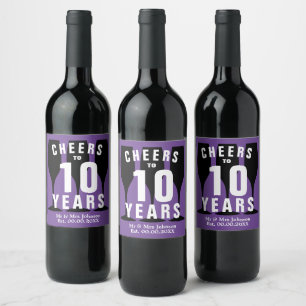 Custom Mr & Mrs 10th wedding anniversary elegant Wine Label
