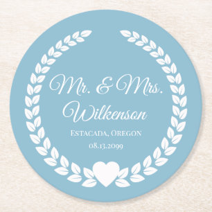Custom Mr. & Mrs. Bride and Groom Newlywed Round Paper Coaster