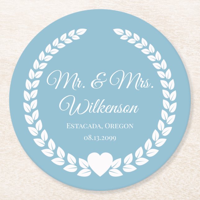 Custom Mr. & Mrs. Bride and Groom Newlywed Round Paper Coaster (Front)