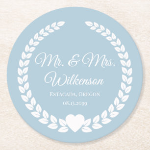 Custom Mr. & Mrs. Bride and Groom Newlywed Round Paper Coaster