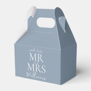 Custom Mr Mrs Dusty Blue Modern Wedding Favour Box