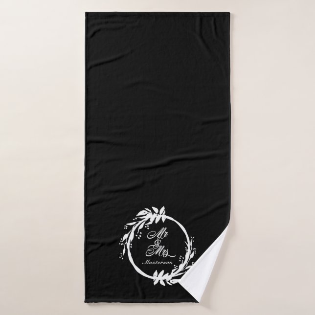 Custom Mr & Mrs Elegant Black & White Newlyweds Bath Towel Set (Bath Towel)