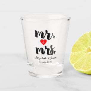 Custom Mr Mrs Elegant Black White Wedding Shot Glass