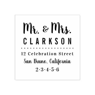 Custom Mr & Mrs Family Name Modern Return Address Rubber Stamp