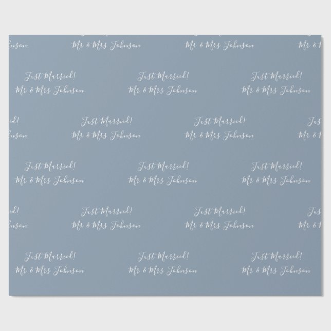 Custom Mr & Mrs Just Married! Dusty Blue Wedding Wrapping Paper (Flat)