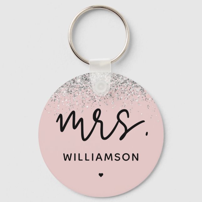 Custom Mrs. | Elegant Wedding Glitter Confetti Key Ring (Front)