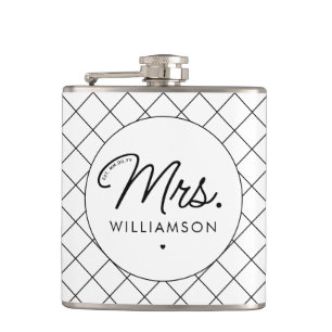 Custom Mrs. Est. Modern Elegant Script Newlywed Hip Flask