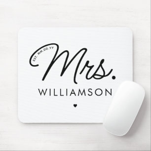 Custom Mrs. Est. Modern Elegant Script Newlywed Mouse Pad