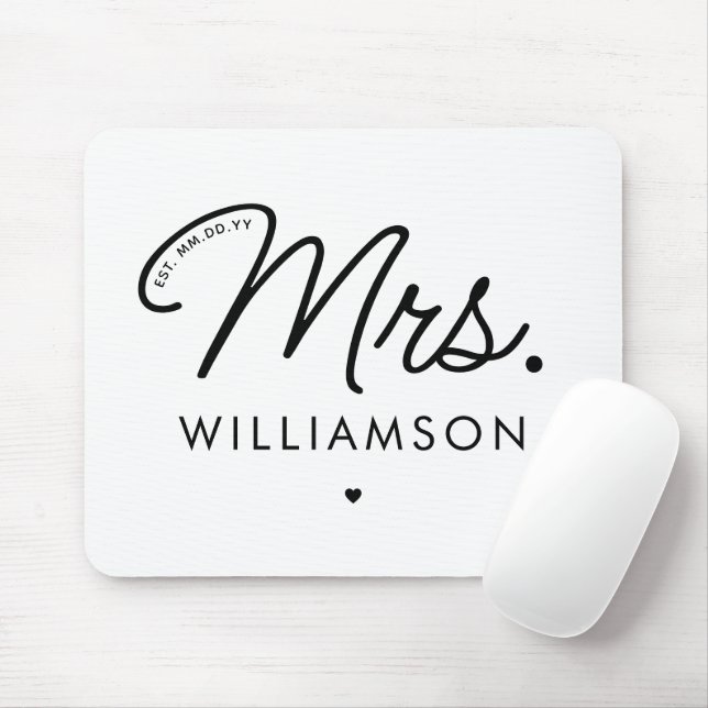 Custom Mrs. Est. Modern Elegant Script Newlywed Mouse Pad (With Mouse)