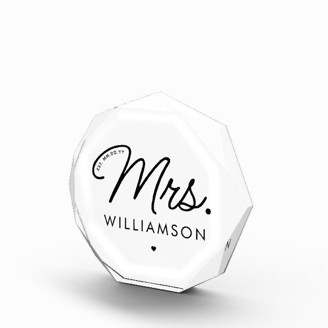 Custom Mrs. Est. Modern Elegant Script Newlywed Photo Block (Right)