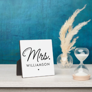 Custom Mrs. Est. Modern Elegant Script Newlywed Plaque