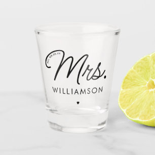 Custom Mrs. Est. Modern Elegant Script Newlywed Shot Glass