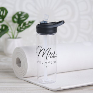 Custom Mrs. Est. Modern Elegant Script Newlywed Water Bottle