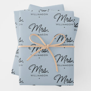 Custom Mrs. Est. Modern Elegant Script Newlywed Wrapping Paper Sheet