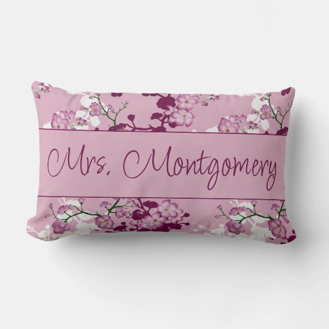 Custom Mrs Mr Elegant Pink Cherry Blossoms  Lumbar Cushion (Front)