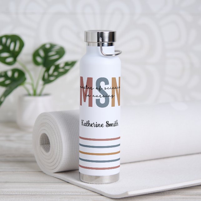 Custom MSN Master of Science in Nursing Graduation Water Bottle (Yoga)