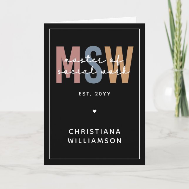 Custom MSW Master of Social Work Retro Graduation Card (Front)