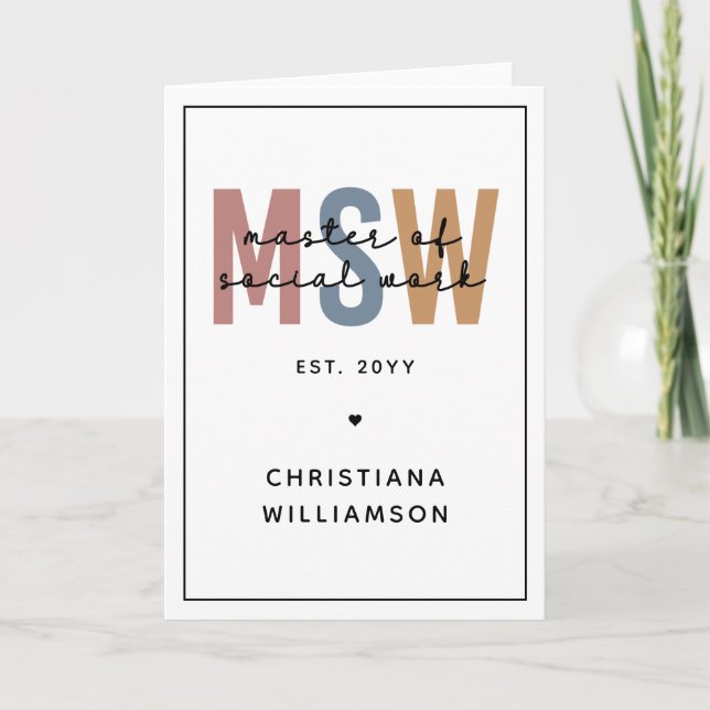 Custom MSW Master of Social Work Retro Graduation Card (Front)