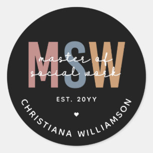 Custom MSW Master of Social Work Retro Graduation Classic Round Sticker