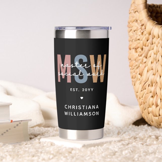 Custom MSW Master of Social Work Retro Graduation Insulated Tumbler (Living Room)