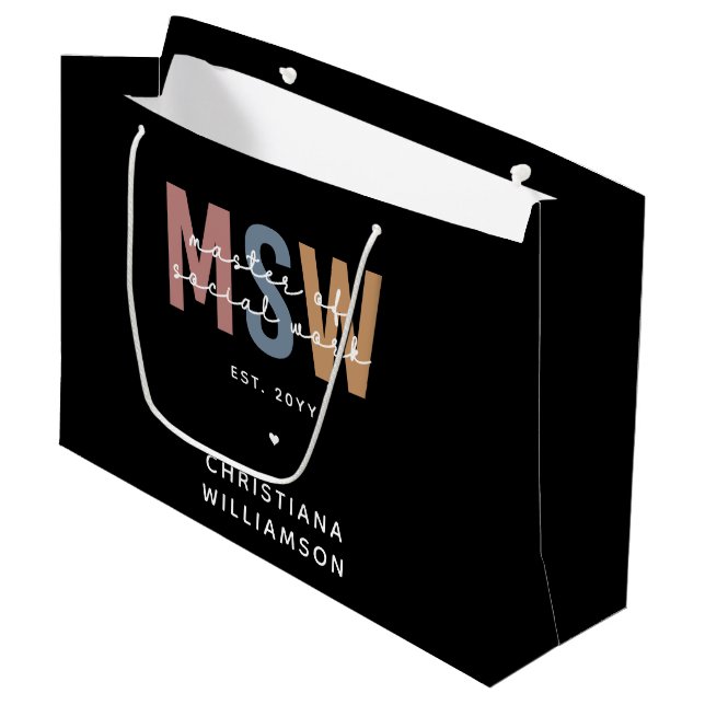 Custom MSW Master of Social Work Retro Graduation Large Gift Bag (Front Angled)