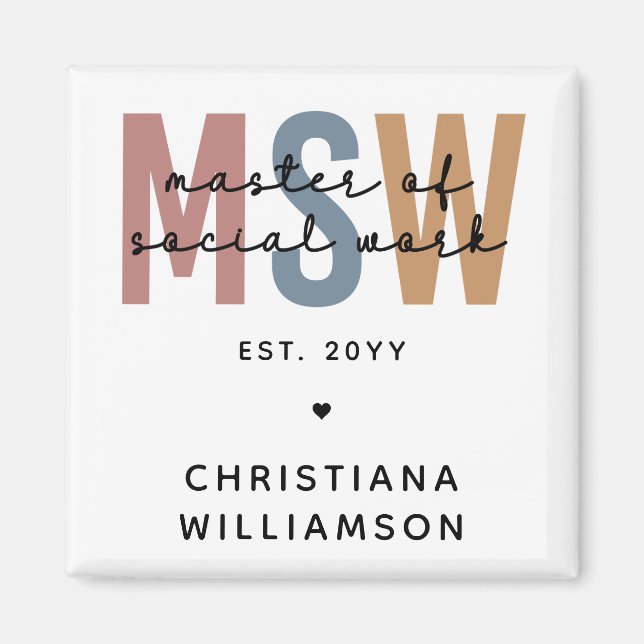 Custom MSW Master of Social Work Retro Graduation Magnet (Front)