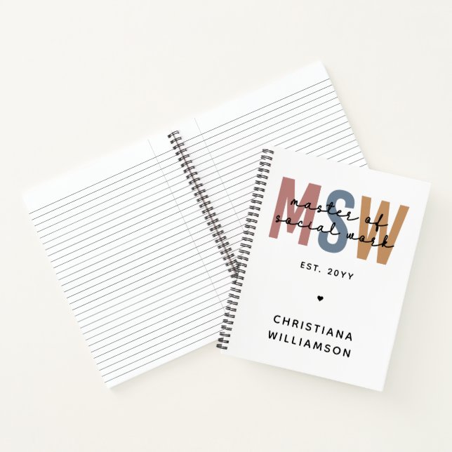 Custom MSW Master of Social Work Retro Graduation Notebook (Inside)