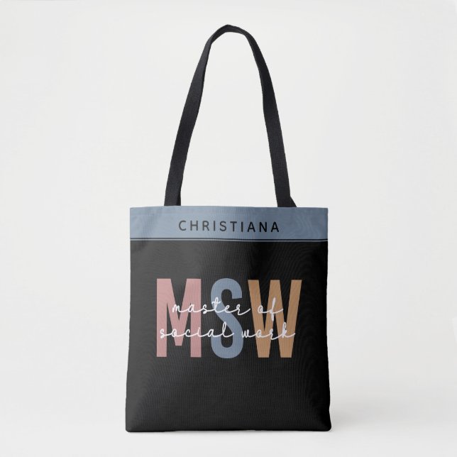 Custom MSW Master of Social Work Retro Graduation Tote Bag (Front)