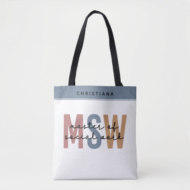 Custom MSW Master of Social Work Retro Graduation Tote Bag (Front)