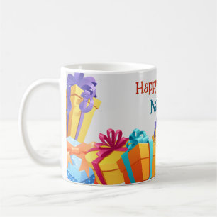 Custom Mug colourful Happy Birthday gifts grey BG