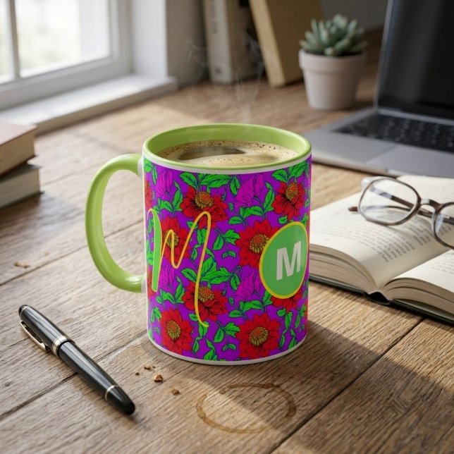Custom Mug | Elegant Roses Monogrammed Initial Mug (monogrammed flowers for girls mugs)