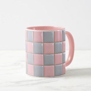 Custom mug pink and gray tiles.