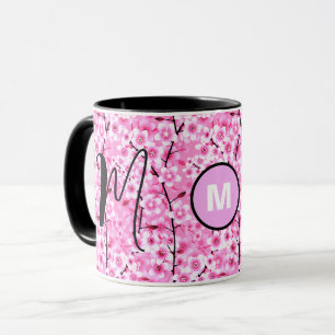 Custom Mug   Pink Floral Monogrammed Initial Mug