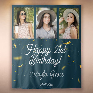 Custom Multi Photo Birthday Party Wall Backdrop Tapestry