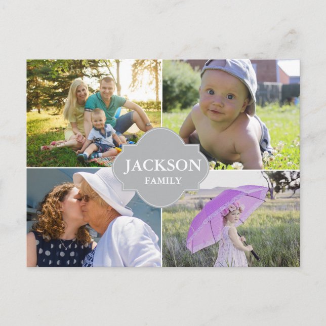 Custom multi photo collage family name postcard (Front)