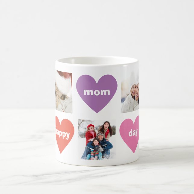 Custom Multi Photo Colour Happy Mum Day Coffee Mug (Center)