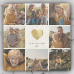Custom Multi Photo Family Keepsake Gold Heart Stone Coaster<br><div class="desc">Make your own Family keepsake with this 8 photo modern printed gold heart stone coaster with your custom family name and year.</div>