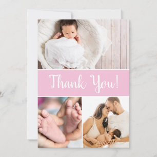 Custom Multiple Photos Baby Girl Shower Pink Thank You Card