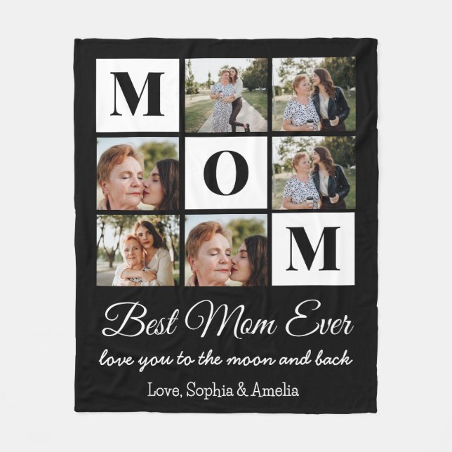 Custom Mum 6 Photo Collage Fleece Blanket (Front)