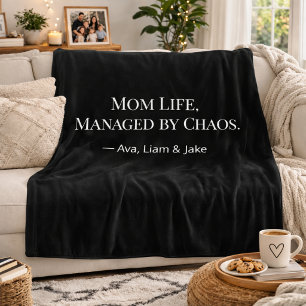 Custom Mum Chaos Funny Black/White Fleece Blanket