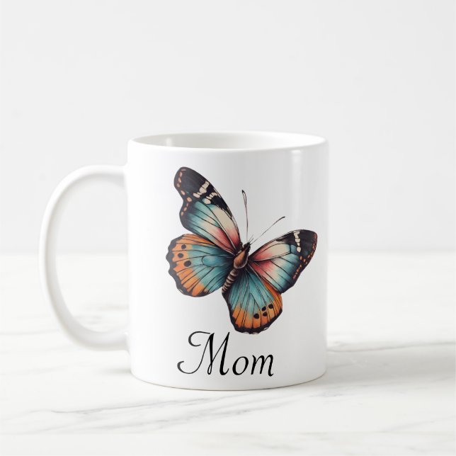Custom Mum Colourful Butterfly Personalised  Coffee Mug (Left)