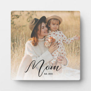 *Custom Mum Est. Modern Script White Overlay Photo Plaque