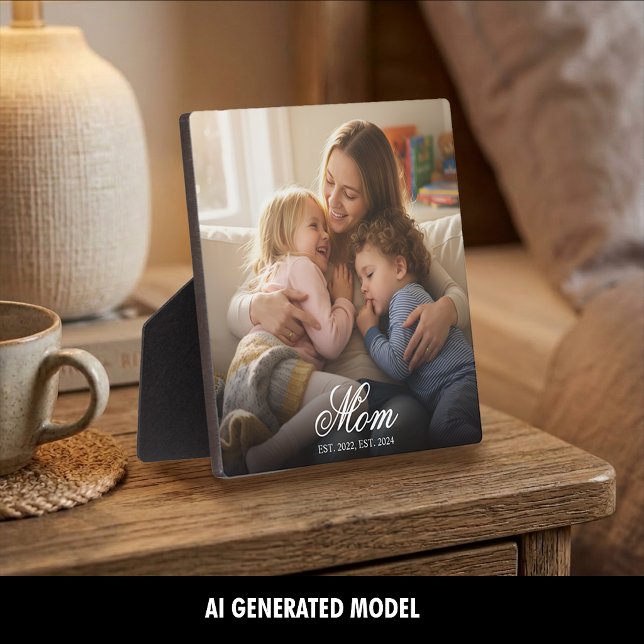 Custom Mum Established Elegant Script Photo Plaque (Custom Mom Established Elegant Script Photo Plaque)