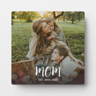 Custom Mum Established Est Fun Modern Script Photo Plaque