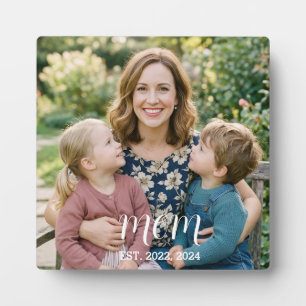 Custom Mum Established Modern Photo Script  Plaque