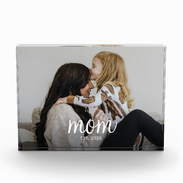 Custom Mum Established Modern Script Photo Block (Front)