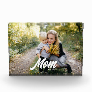 Custom Mum Established Modern Script Photo Block
