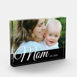 Custom Mum Established Modern Script Photo Block