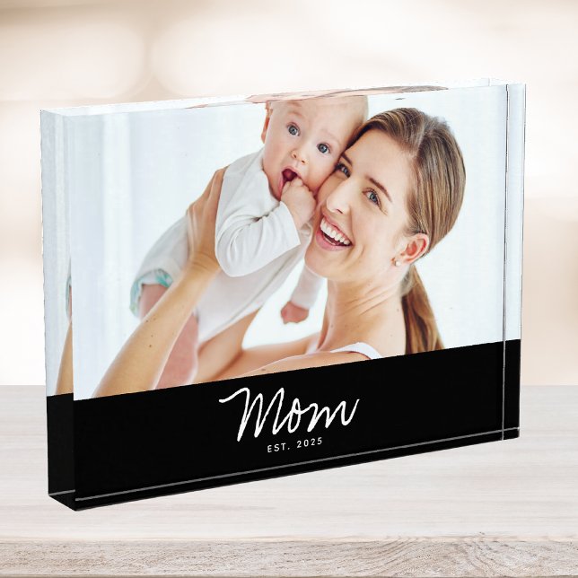 Custom Mum Established Modern Script Photo Block (Creator Uploaded)